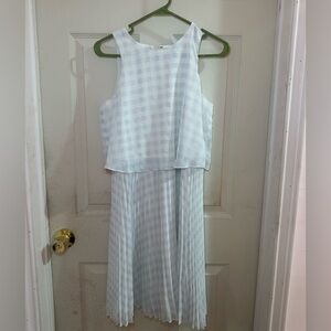 Ann Taylor Blue and White Checkered Midi Dress